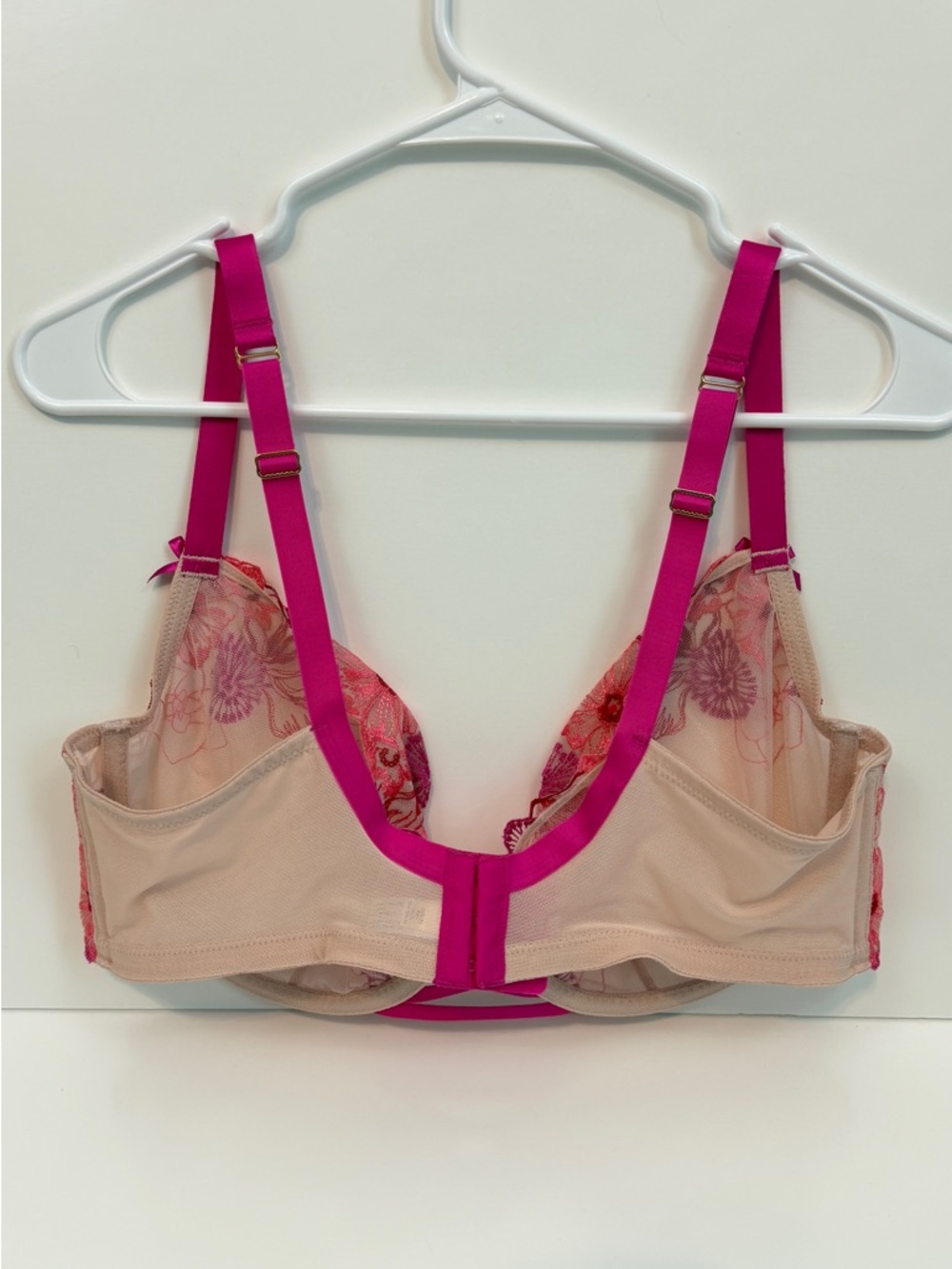 Cacique Nude and Hot Pink Floral Embroidered Underwire Bra & Bikini - Picture 7 of 13